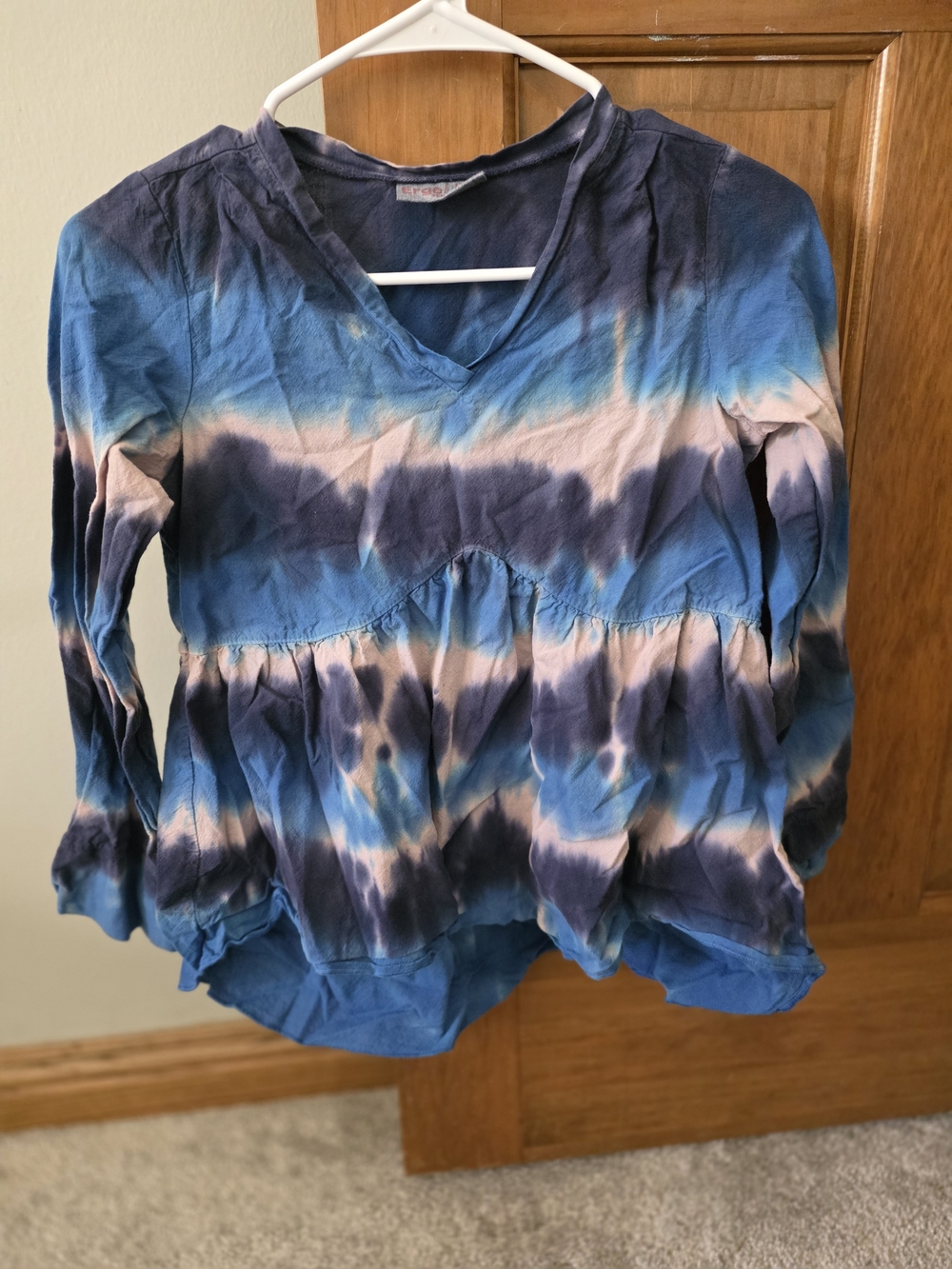 Tie-Dye V-Neck Peplum Top - Blue and Navy